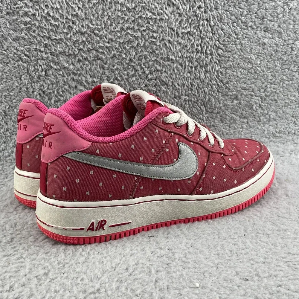 Nike Air Force 1 Shoes Youth 6.5 Red Pink‎ Dot Canvas Sports Casual Streetwear